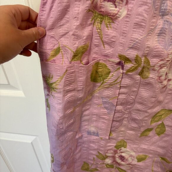 90’s Vintage Purple Floral Snap-Front Lace Trim House Dress Size M Mumu Robe - Picture 7 of 8